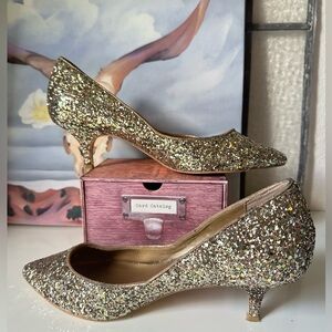 Badgley Mischka “Belle” Champagne Glitter Pointed-Toe Pumps Vintage Size 7.5 M